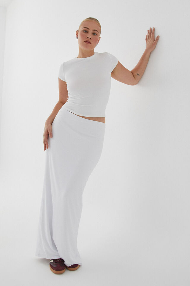 Luxe Hipster Maxi Skirt, WHITE