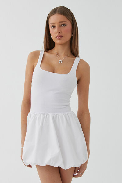 Clara Bubble Mini Dress, WHITE