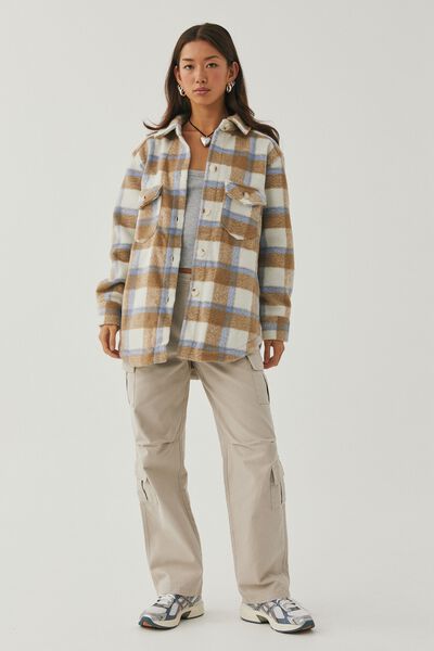 Kennedy Oversized Check Shacket, OPEN CHECK/BEIGE