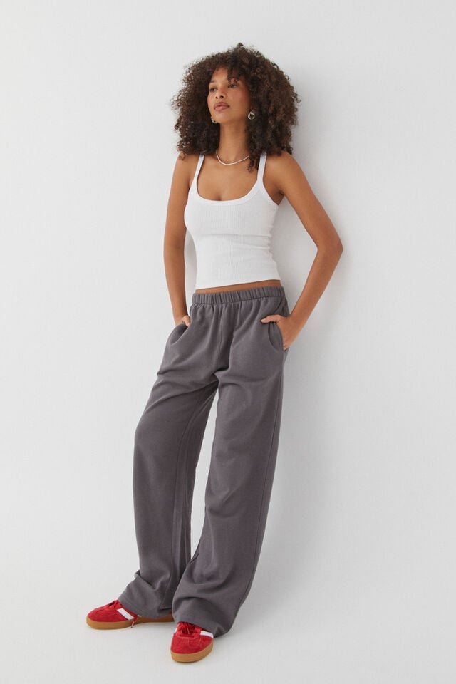 Relaxed Wide Leg Track Pant, CHROME GREY
