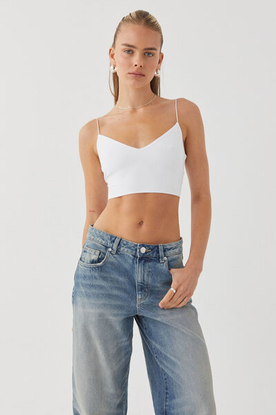 Luxe Cropped V Neck Cami, WHITE