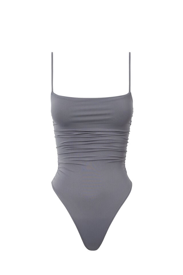 Luxe Ruched Bodysuit, IRON GREY