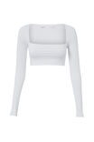 Light Luxe Long Sleeve Crop Top, WHITE - alternate image 6