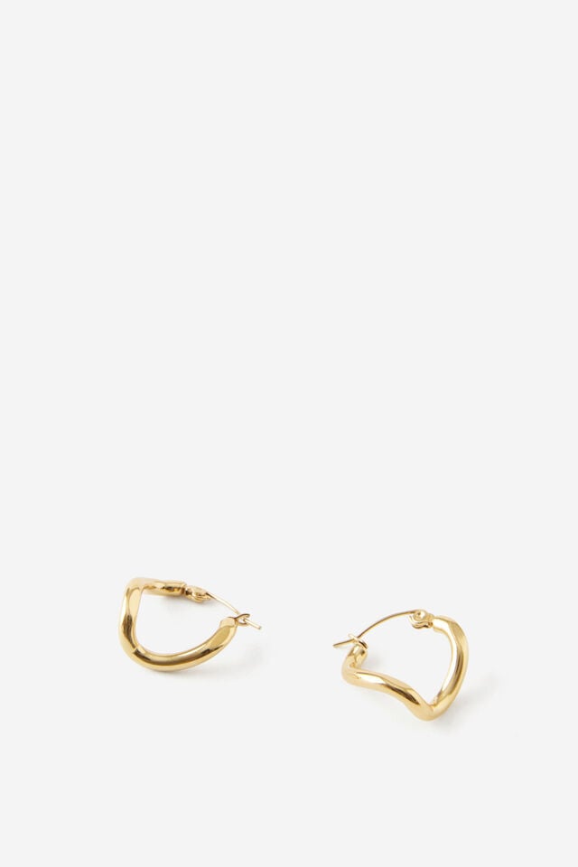 Waterproof Earring, GOLD/ABSTRACT HOOP