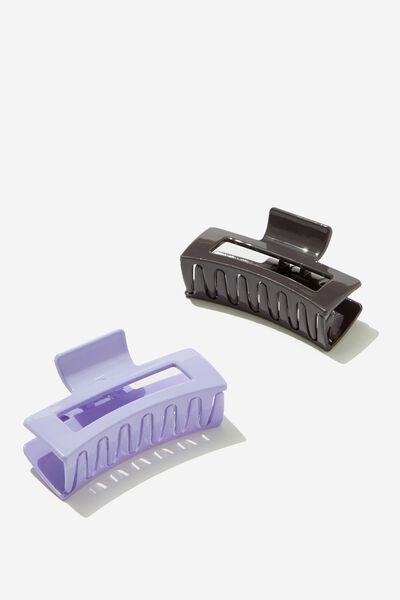 Katya 2 Pack Rectangle Hair Claw, CHROME GREY/PASTEL VIOLET