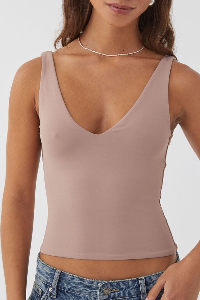 Luxe V Neck Tank, TOFFEE TAUPE