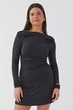 Catie Long Sleeve Ruched Mini Dress, BLACK - alternate image 2