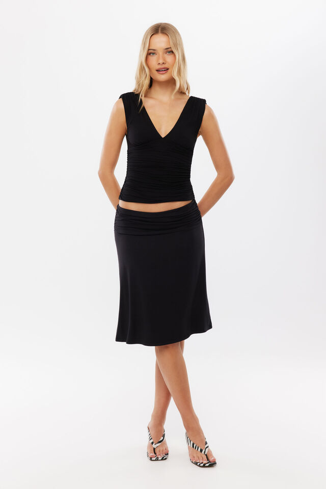 Soft Gina Ruched Top, BLACK