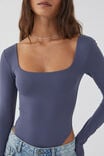 Luxe Square Neck Long Sleeve Bodysuit, WEEKEND BLUE - alternate image 4