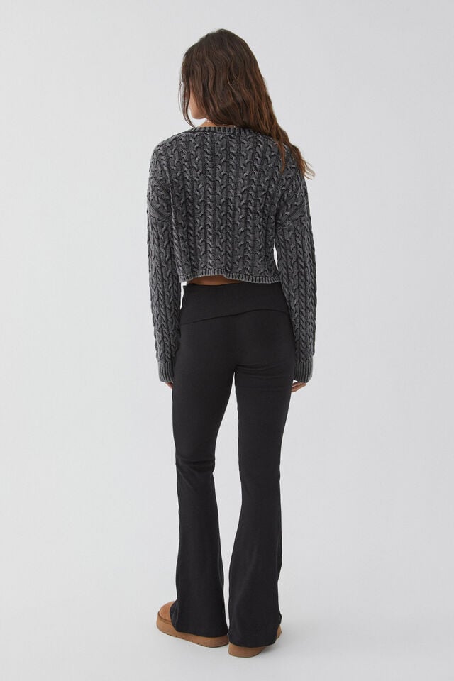 Leila Cable Knit Jumper, WASHED BLACK