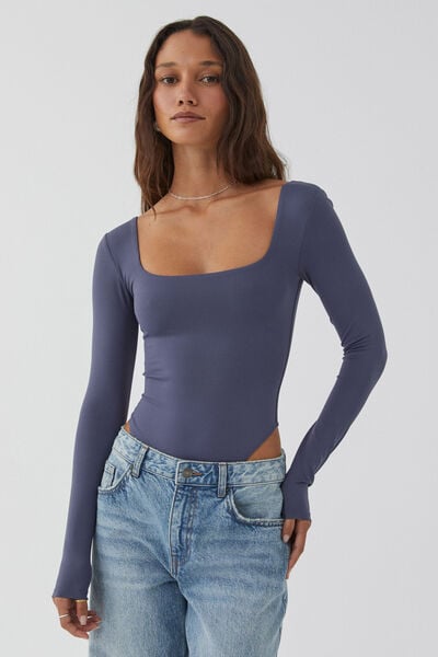 Luxe Square Neck Long Sleeve Bodysuit, WEEKEND BLUE
