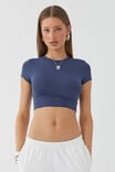 Luxe Cropped Short Sleeve Top, OXFORD NAVY - alternate image 1