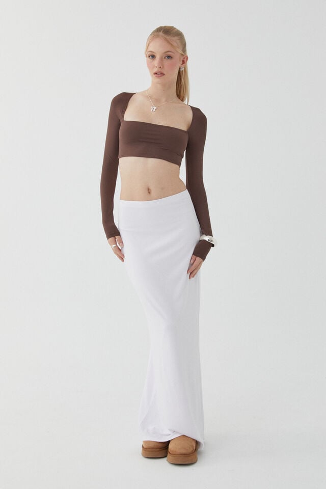Soft Hipster Maxi Skirt, WHITE
