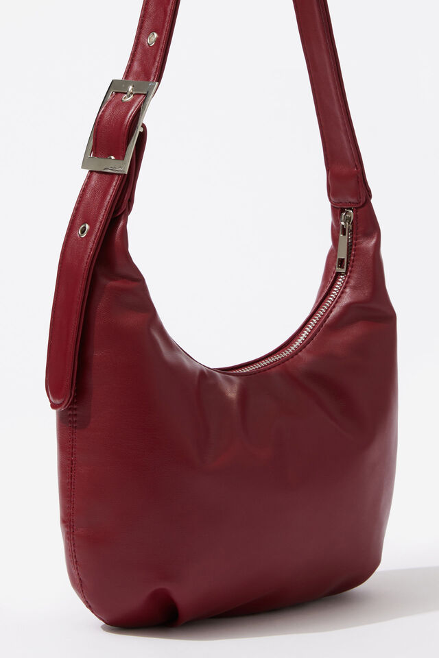 Buckle Shoulder Bag, DEEP CHERRY/SILVER