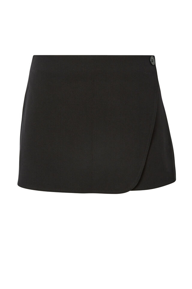 Carli Wrap Tailored Mini Skirt, BLACK
