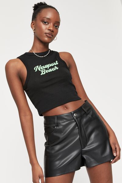 Vegan Leather Mini Short, BLACK