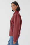 Faux Leather Collared Bomber Jacket, CHERRY RED - alternate image 5