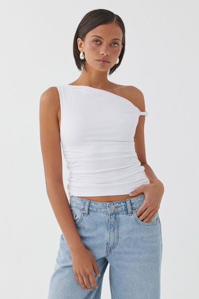 Luxe Bree Ruched Twist Top, WHITE