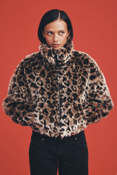 Brooke Cropped Faux Fur Jacket, LEOPARD