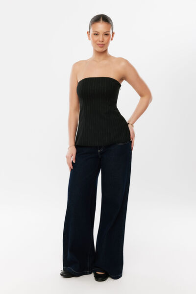 Vikki Tailored Top, BLACK/WHITE PINSTRIPE
