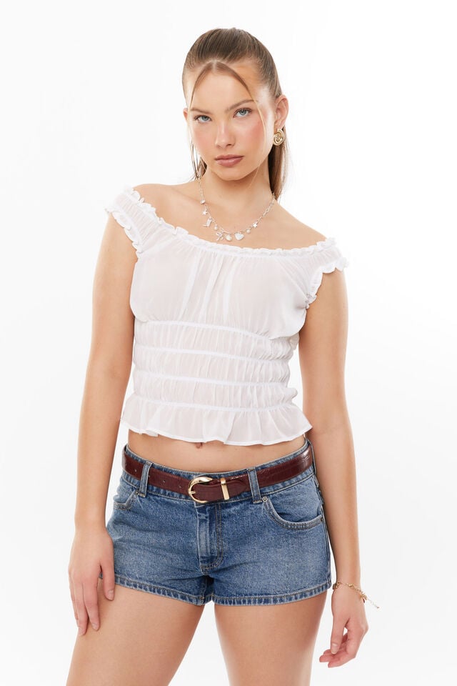 Sienna Ruched Top, WHITE