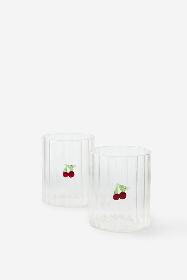 Set Of 2 Glass Icon Tumblers, CHERRY