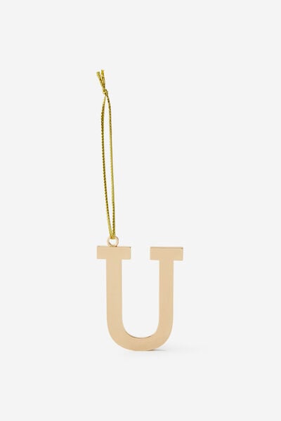 Metal Alphabet Christmas Ornament, GOLD U