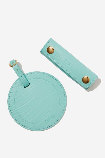 Off The Grid Luggage Tag & Handle Cover Set, MINTY SKIES TEXTURED