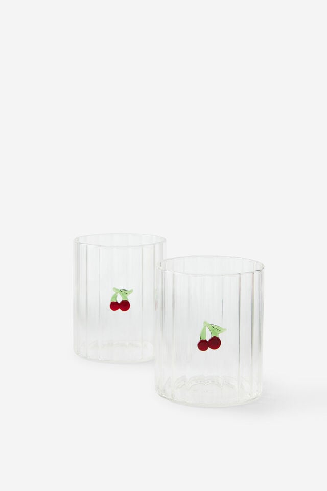 Set Of 2 Glass Icon Tumblers, CHERRY