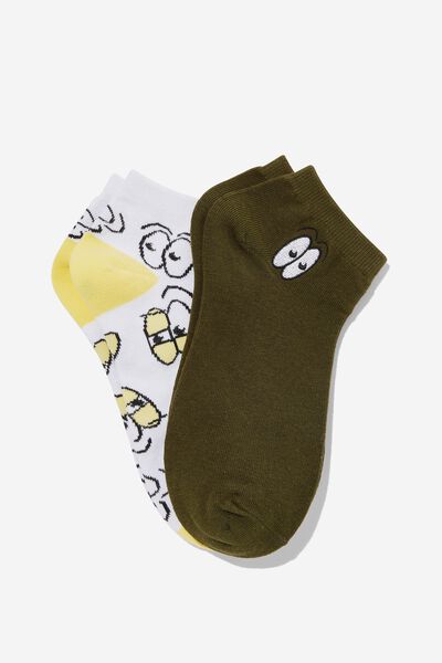 2 Pk Of Ankle Socks, EYES FROM TIN (M/L)