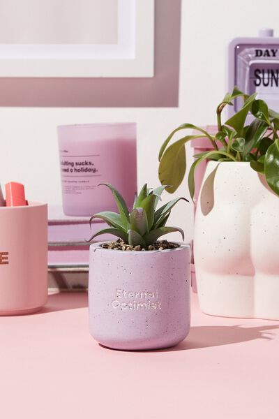 Tiny Planter With Plant, LILAC SPECKLE ETERNAL OPTIMIST