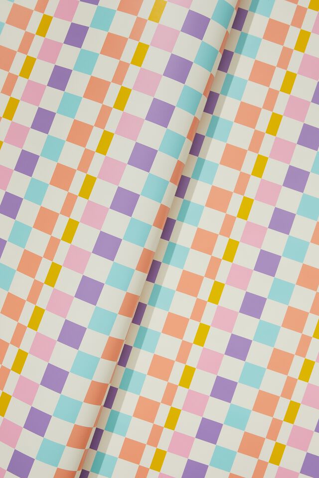 Roll Wrapping Paper, CHECKERBOARD SOFT POP MULTICOLOURED