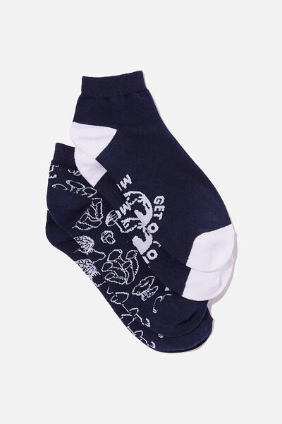 2 Pk Of Ankle Socks, MUSHROOMS & GET OUT MORE (M/L)