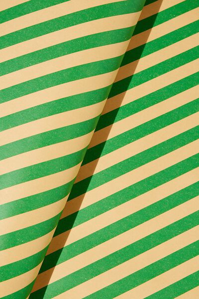 Wrapping Paper Roll, GREEN/CRAFT DIAGONAL STRIPE