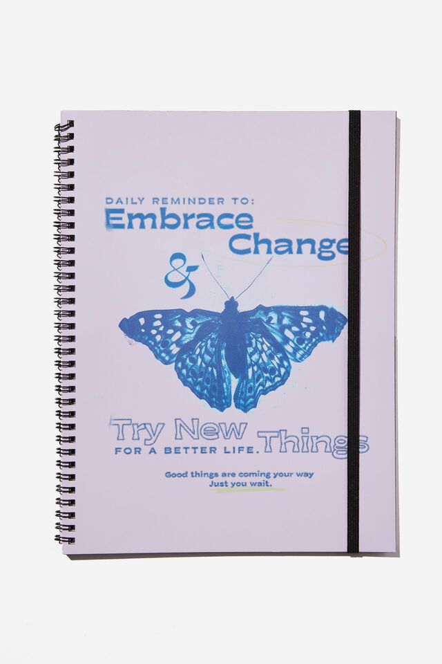A4 Spinout Notebook Recycled, EMBRACE CHANGE BUTTERFLY