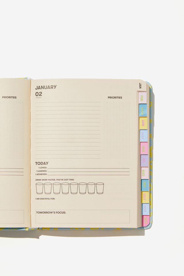 2023 Small Daily Wellness Diary, MESSY DITSY BLUE YELLOW