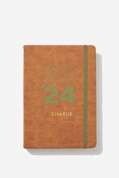 Personalised 2024 A5 Daily Buffalo Diary, MID TAN OLIVE