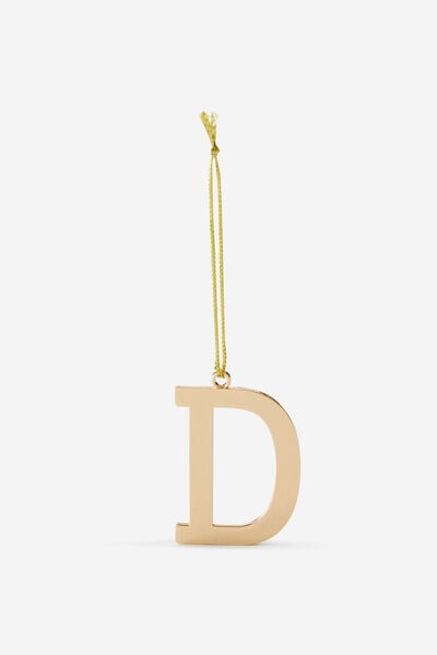 Metal Alphabet Christmas Ornament, GOLD D