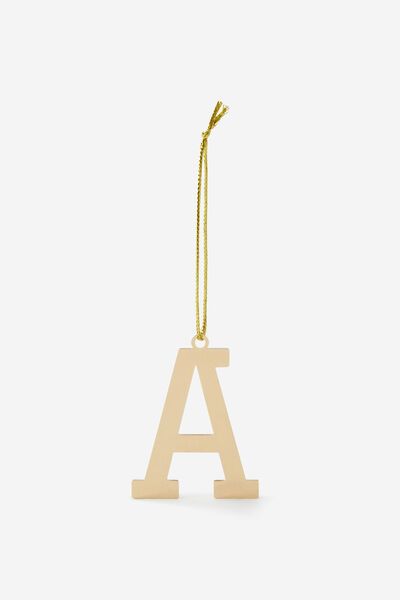 Metal Alphabet Christmas Ornament, GOLD A