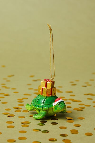 Resin Christmas Ornament, TURTLE WITH PRESENTS