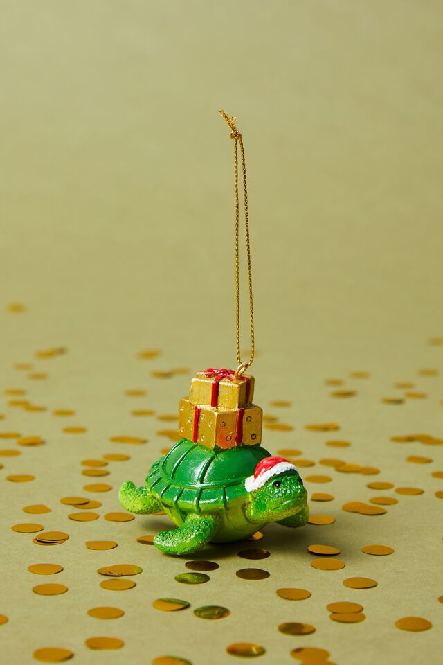Resin Christmas Ornament, TURTLE WITH PRESENTS