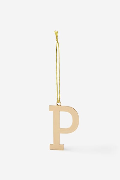 Metal Alphabet Christmas Ornament, GOLD P