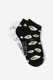 2 Pk Of Ankle Socks, LCN SAN GUDETAMA BLACK WHITE (M/L) - alternate image 1