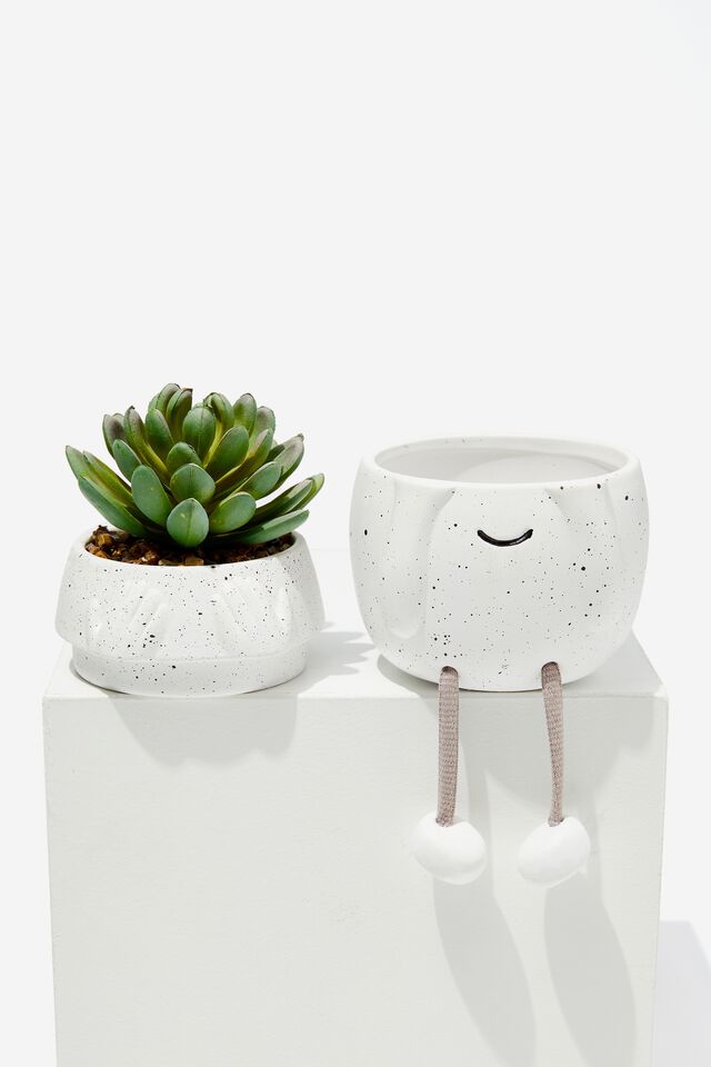 Stashed Away Mini Planter, WHITE SPECKLE FACE ROPE LEGS