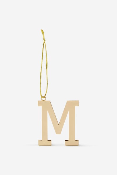 Metal Alphabet Christmas Ornament, GOLD M