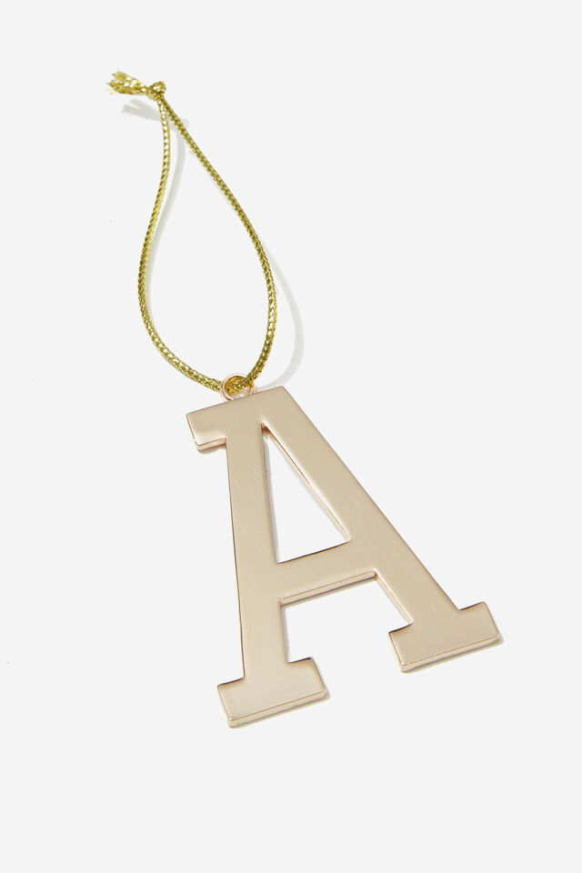 Metal Alphabet Christmas Ornament, GOLD A