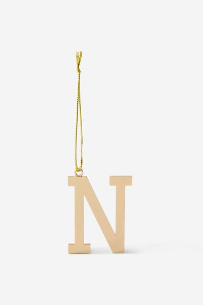 Metal Alphabet Christmas Ornament, GOLD N