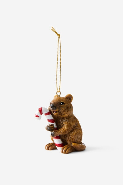 Resin Christmas Ornament, QUOKKA WITH CANDY CANE