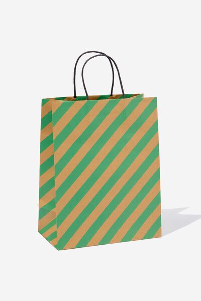 Get Stuffed Gift Bag - Medium, GREEN/CRAFT DIAGONAL STRIPE