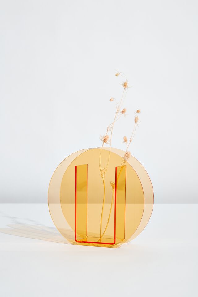 Acrylic Vase, NEON ORANGE CIRCLE